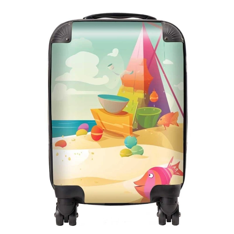 Image of Warren Reed - Designer Fish On A Beach Holiday Suitcase in Yellow Size: Large Yellow Unisex Large