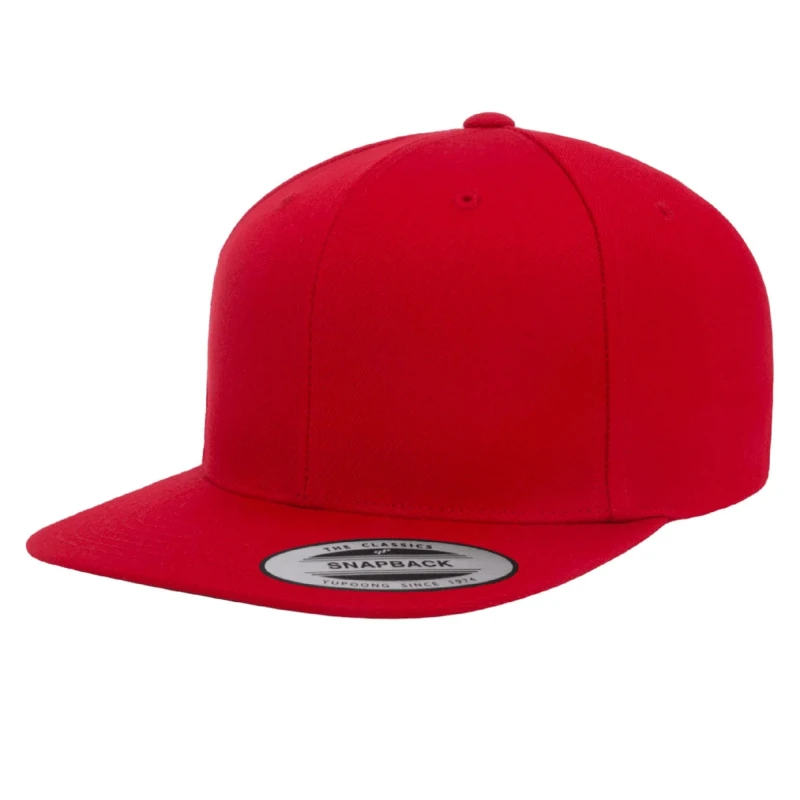 Image of Yupoong Mens Flexfit Plain Classic 5 Panel Snapback Cap in Red Red Male One Size