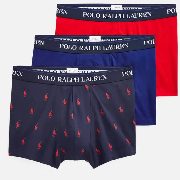 Image of Polo Ralph Lauren Mens Classic 3 Pack Trunks - Newport Navy Allover/Heritage Royal/Regal Red - M