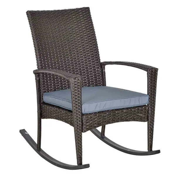 Image of Outsunny Rattan Rocking Chair Rocker Garden Furniture Seater Patio Bistro Recliner 841-146
