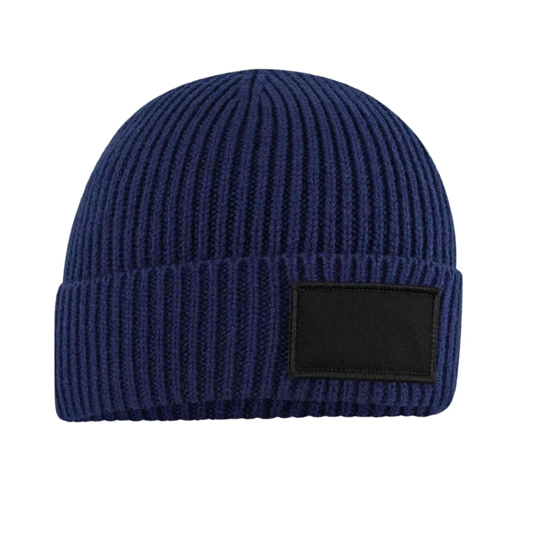 Image of Beechfield Beechfield Men Patch Beanie in Mid Navy Mid Navy One Size Male 5063377023084