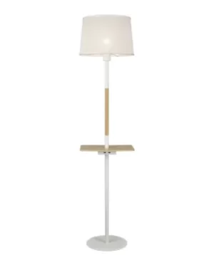Image of Nordica Floor Lamp with USB Socket, 1x23W E27, White, Beech with White Shade