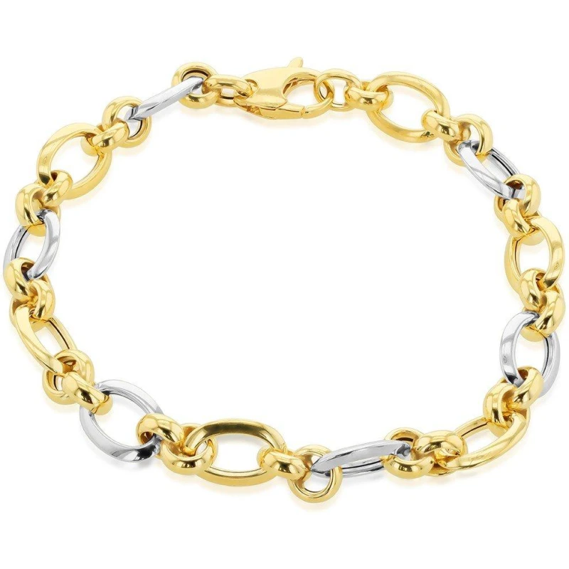 Image of Be You 9ct Gold Oval and Round Link Bracelet Yellow And Whit female 7.75in