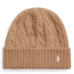 Image of Polo Ralph Lauren Polo Cable Knit Beanie Hat - Beige
