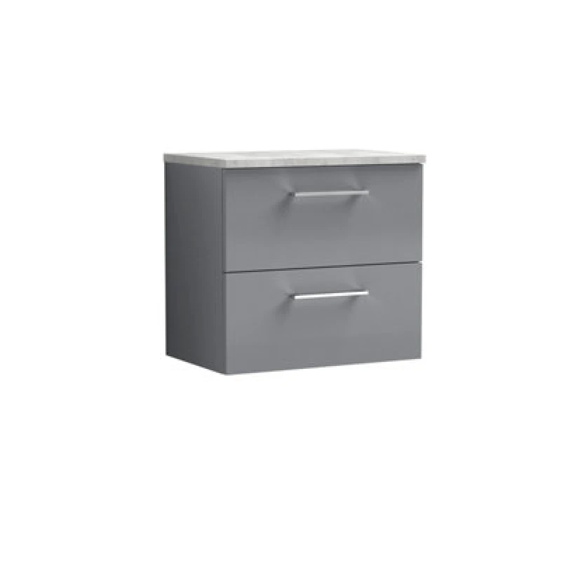 Image of Nuie Arno Wall Hung 2-Drawer Vanity Unit & Laminate Worktop In Bellato Grey, Modern Counter Top Vanity Unit In Satin Grey