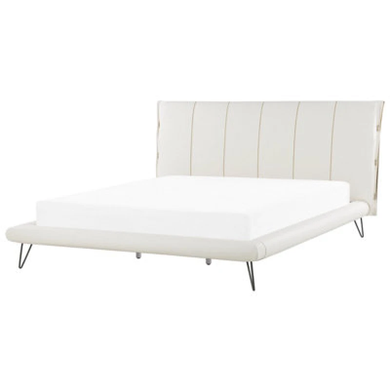 Image of Beliani Bed Faux Leather Betin 180 X 200 Cm (Eu Super King) Light Beige