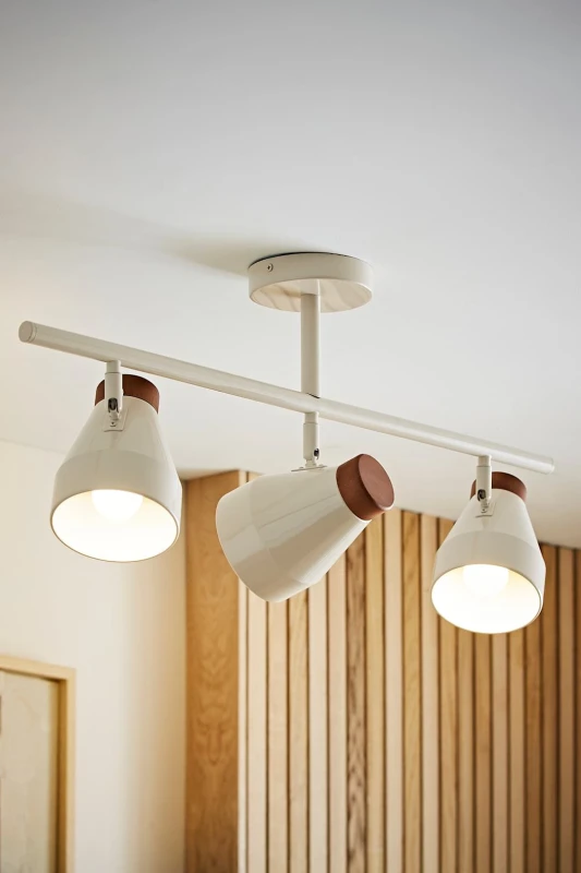 Image of ValueLights ValueLights Parker Gloss and Walnut Dome Lamp 3 Way Bar Ceiling Light with Bulbs in Cream Cream One Size Unisex 5059406070075