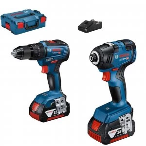 Image of Bosch 18v Cordless Combi Drill and Impact Driver Wrench Kit 2 x 4ah Li-ion Charger Case