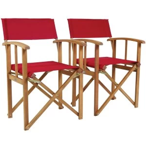Image of Charles Bentley Pair Of Wooden Foldable Directors Chairs With Red Fabric