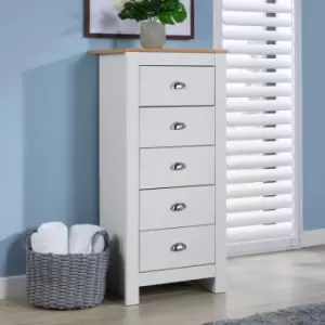 Image of Camden - Chest of 5 Drawers White Wooden Bedroom Home Furniture Clothing Storage Unit - White