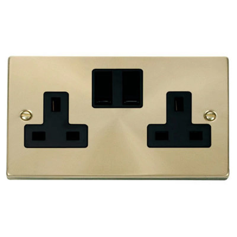 Image of SE Home Satin / Brushed Brass 2 Gang 13A Twin Double Switched Plug Socket Gold