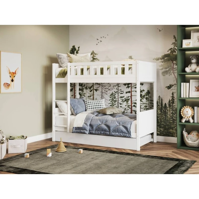 Image of Flair Bea Shorty Wooden Bunk Bed with Trundle in White Size: Junior White Unisex Junior