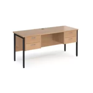 Image of Office Desk Rectangular Desk 1600mm With Double Pedestal Beech Top With Black Frame 600mm Depth Maestro 25 MH616P22KB