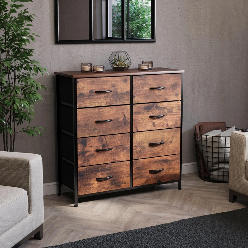 Image of Lassic Chorley 8 Drawer Fabric Storage Chest UKFR Rustic Brown unisex 8 Drawer
