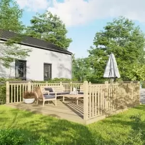 Image of Power 16 x 16ft Timber Decking Kit With Handrails On 3 Sides - Garden & Outdoor