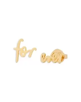 Image of Kate Spade New York Say Yes Forever Script Mismatch Stud Earrings in Gold Tone