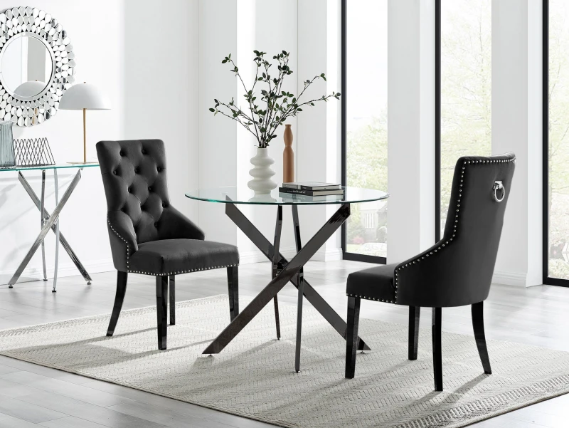 Image of FurnitureboxUK FurnitureboxUK Novara 100cm Round Black Leg Dining Table & 2 Belgravia Black Leg Chairs Black One Size Unisex 5056784304440
