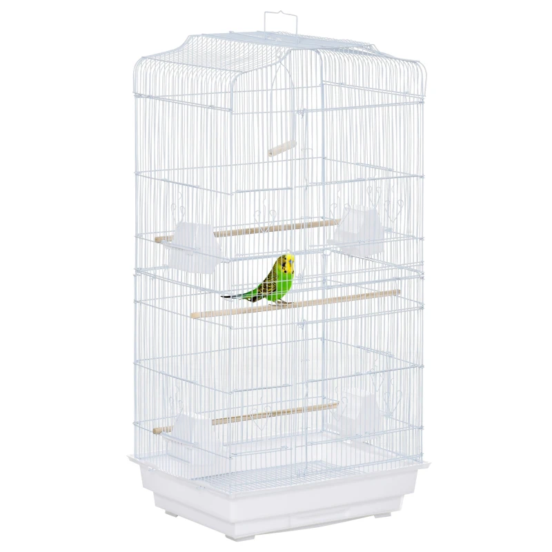 Image of Bird Cage with Stand - Perches - Food Bowls - Swing - 46.5 x 35.5 x 92cm - White - PawHut TJ Hughes 5056602986445