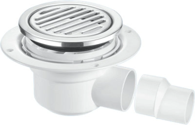 Image of McAlpine TSG50-R125SS 50mm Water Seal Trapped Gully, Tile/Grating with removable Grid, 2" Horizontal Outlet and 2" x 1.5" Socket Reducer White