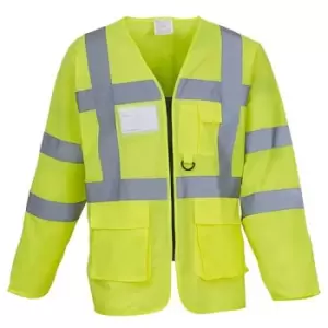 Image of Yoko Mens Executive Hi-Vis Long Sleeve Safety Waistcoat (2XL) (Hi-Vis Yellow) - Hi-Vis Yellow