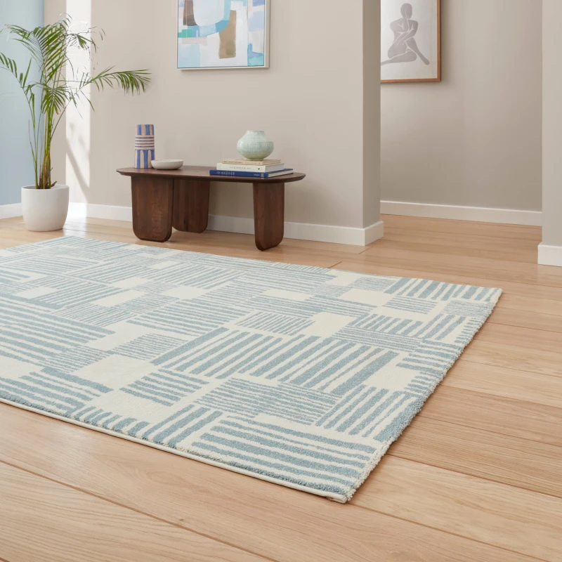 Image of Catherine Lansfield Blocks Modern Abstract Rug Blue