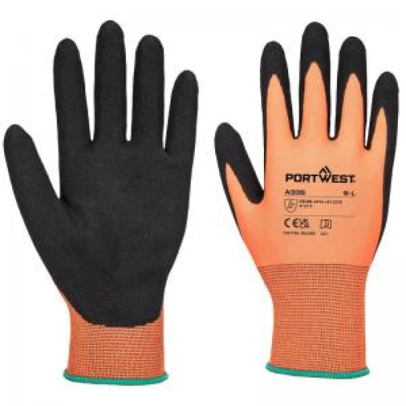 Image of Portwest Dermi Grip NPR15 Nitrile Sandy Gloves A335O8RS Colour: Orange / Black