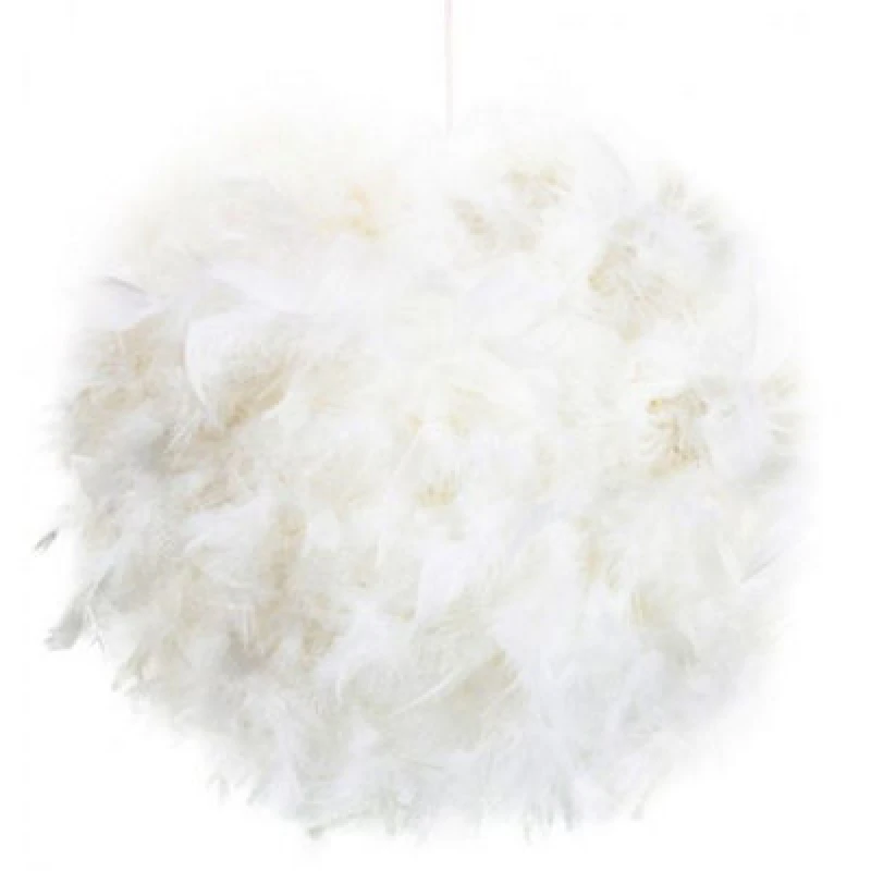 Image of Happy Homewares Contemporary And Unique Large White Real Feather Decorated Pendant Light Shade