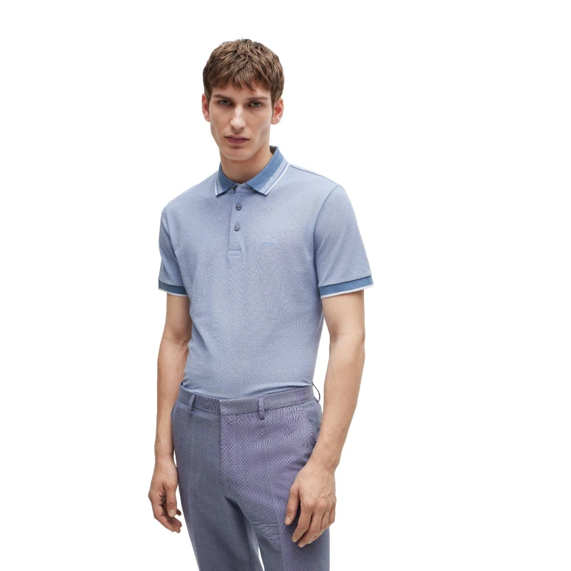 Image of Boss Mens H Prout Short Sleeve Polo Shirt Open Blue male S