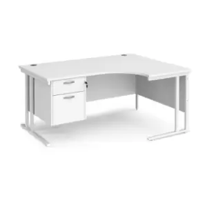 Image of Office Desk Right Hand Corner Desk 1600mm With Pedestal White Top With White Frame 1200mm Depth Maestro 25 MC16ERP2WHWH