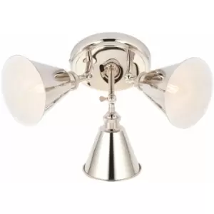 Image of Bright Nickel 3 Light Ceiling Spotlight - White Inner Shade - Knurled Detailing