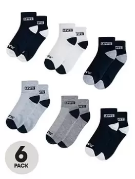Image of Levis Boys 6 Pack Batwing Mid Cut Socks - Blue Size 7-9 Years