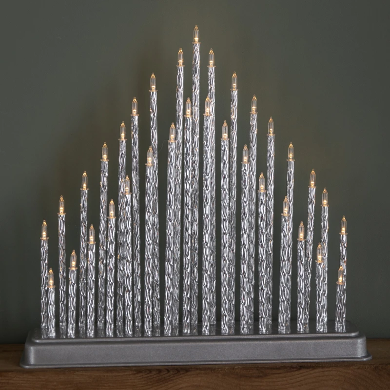 Image of 33cm Battery Operated Silver Light up Christmas Candle Bridge with 33 Warm White LEDs