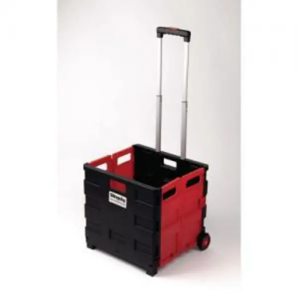 Image of Slingsby Slingsby Folding Box Trolley with Telescopic Handle 35Kg Capacity W380 x D430 x H410 (Open) Black/Red - 418972 418972