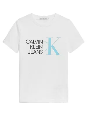 Image of Calvin Klein Jeans Boys Hybrid Logo Fitted T-Shirt - Bright White - 8 Years