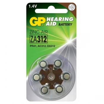 Image of GP GPPBZZ31F000 Zinc Air Button Cell Gpza312 - Pack of 6