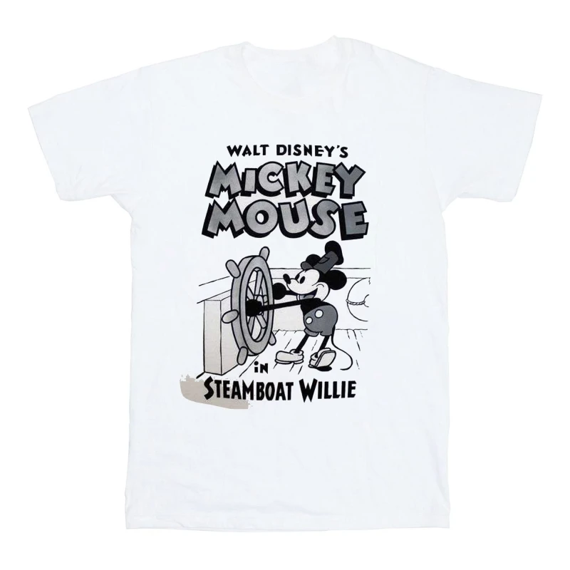 Image of Mickey Mouse Mens Steamboat Willie T-Shirt in White Size: Small White Male S