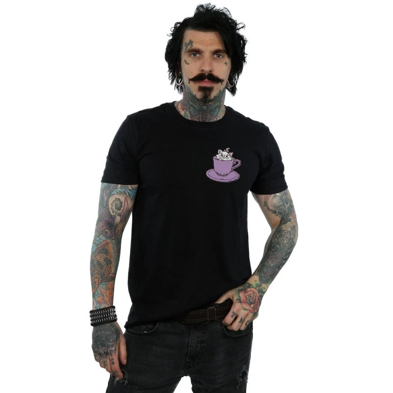 Image of Disney Men Aristocats Marie In Cup Breast Print T-Shirt in Black Size: Small Black S Male 5059114960828