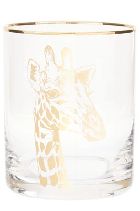 Image of Premier Housewares Giraffe Print Glass Tumbler, Handcrafted 380ml Tumbler Glassware, Safari-Inspired Tall Tumbler For Wine Clear