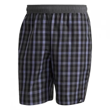 Image of adidas Classic-Length Check Swim Shorts Mens - Black / Grey Six