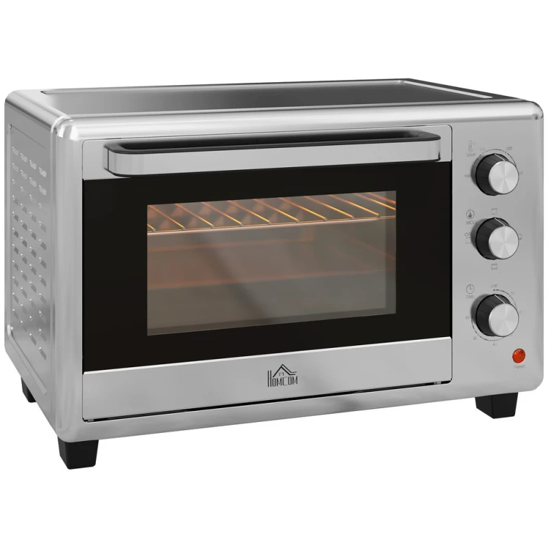 Image of HOMCOM 30L Mini Oven with Adjustable Temperature, 60 Min Time 1600W, Silver - Homcom 5056725547219