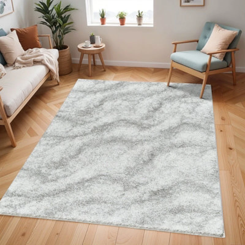 Image of Livabliss Shaggy Solid Color Plush Pile Grey Marina Area Rug 160 X 213cm - Easy Care, Non Shedding, Ideal For Living Room & Bedroom