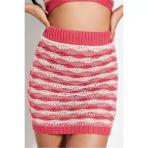 Image of I Saw It First Pink Stripe Crochet Knitted Skirt Co-Ord - Pink