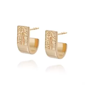 Image of Daisy London 18ct Gold Plate Palm Engraved Stud Earrings 18ct Gold Plate