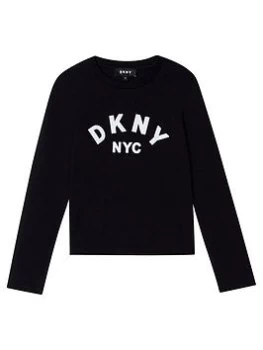 Image of DKNY Girls Print Logo Long Sleeve T-Shirt - Black, Size Age: 10 Years, Women