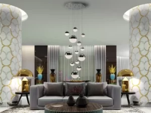 Image of Sphere Dimmable 14 Light Integrated LED Light Pendant Light Cluster Drop, Chrome