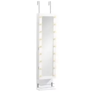 Image of Homcom Door Hanging Light Up Mirror With Jewellery Storage And Shelf White