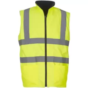 Image of Yoko Mens Workwear Hi-Vis Reversible Fleece Vest / Jacket (Pack of 2) (L) (Hi-Vis Yellow) - Hi-Vis Yellow