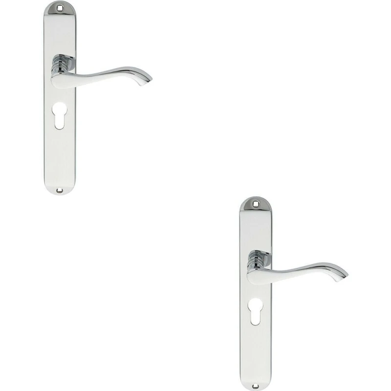 Image of Loops 2x PAIR Curved Lever on Long Slim Euro Lock Backplate 241 x 40mm Polished Chrome Multi