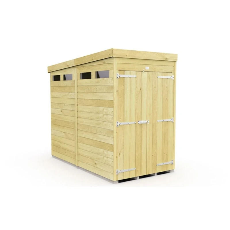 Image of Buttercup Farm 4 x 8 Feet Pent Security Shed - Double Door - L231 x W127 x H201cm in Brown Brown Unisex