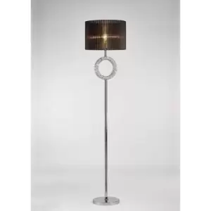 Image of Florence round floor lamp with Black shade 1 bulb polished chrome / crystal